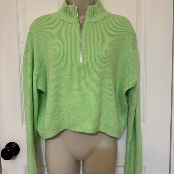 Urban Outfitters BDG Green Ribbed Half-Zip Mock Neck Sweater Women’s L - Picture 3 of 5